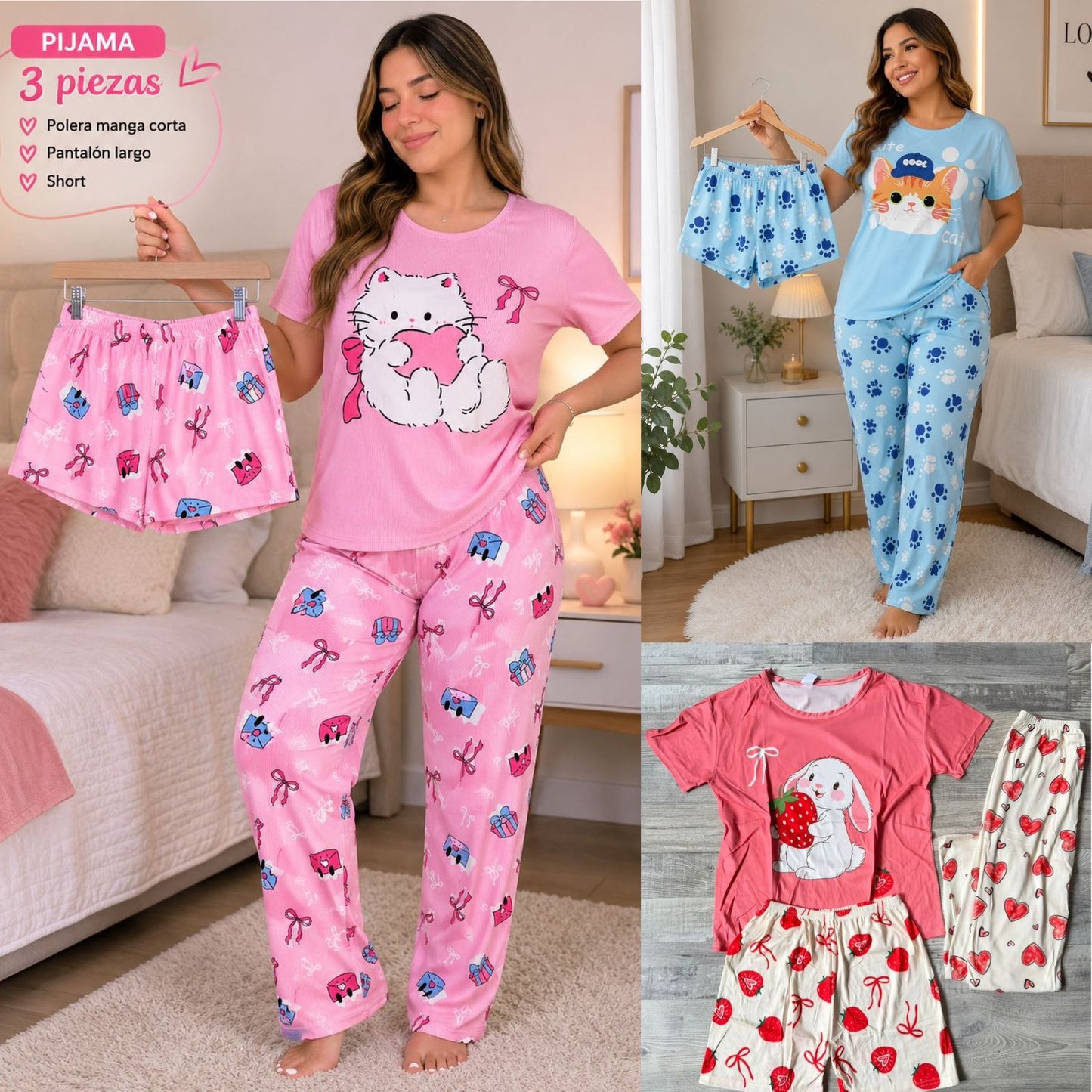 Pijama de Mujer 3 Piezas 💖 17369 (Docena)